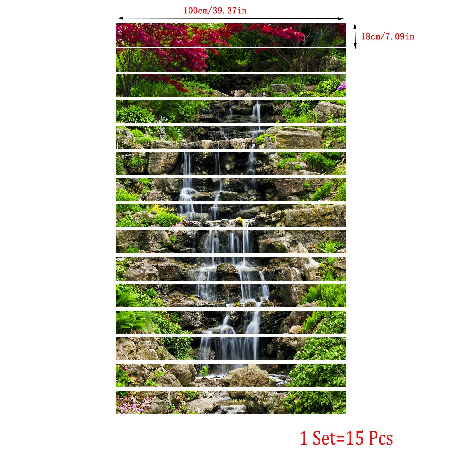 artfanke 3D Small Waterfall in Mountains Stair Stickers Peel and Stick