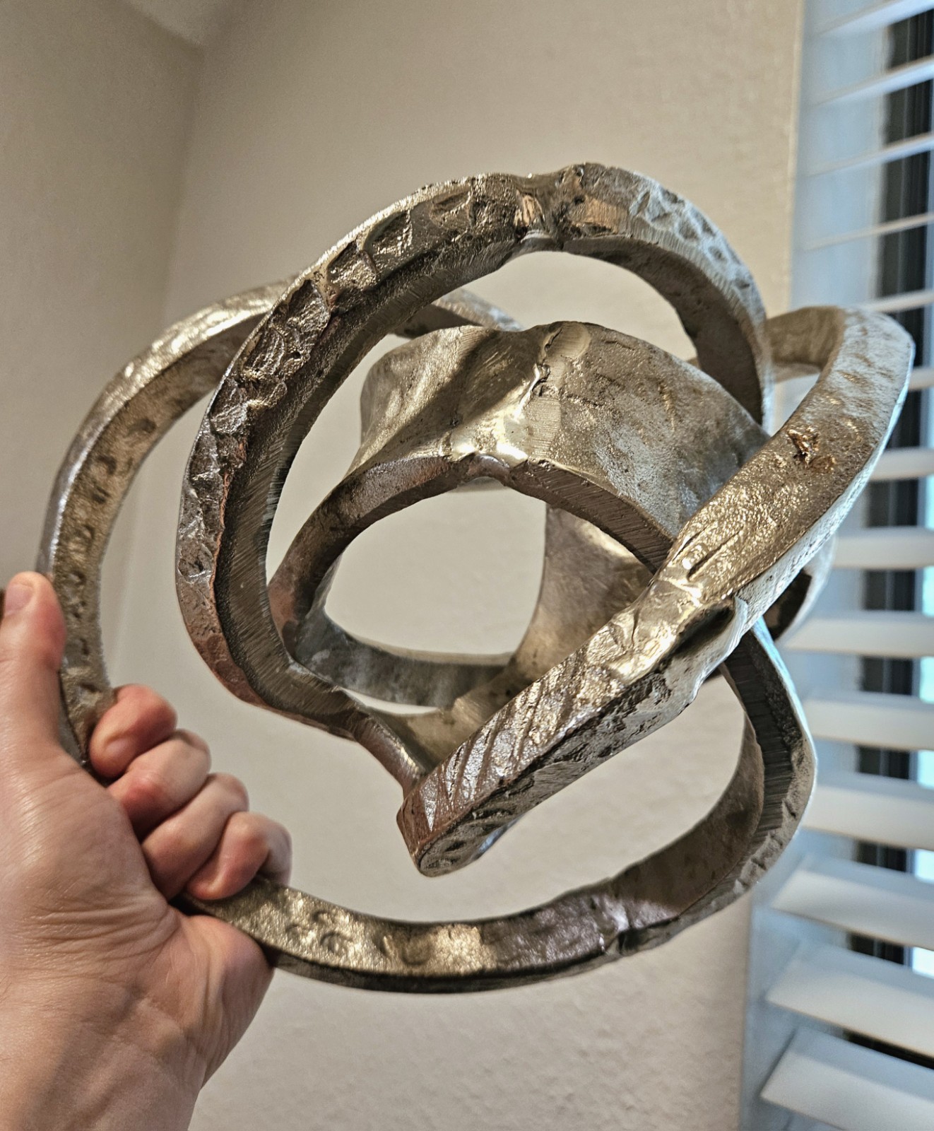 Large Contemporary Glass and Metal Sculpture Orb Home Decor