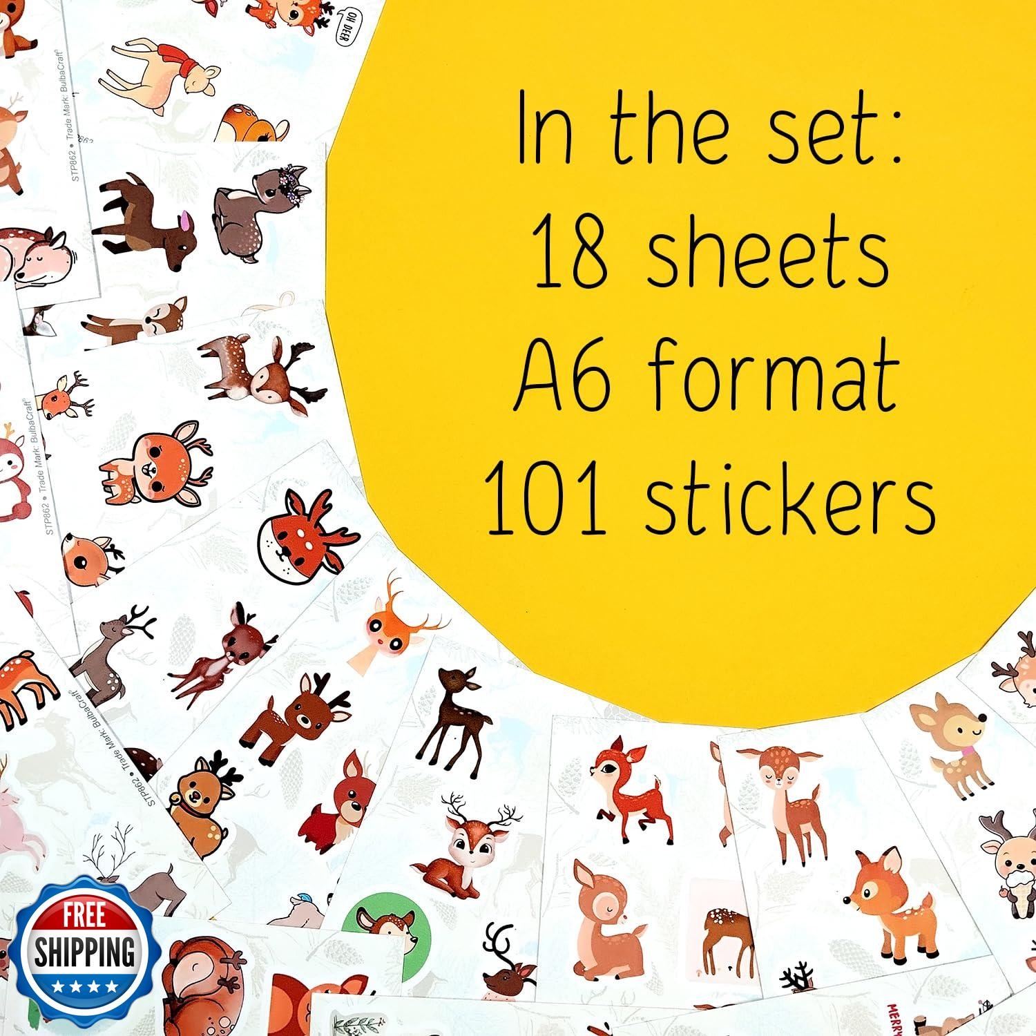 BulbaCraft 100Pcs Deer Stickers and Decals – Woodland, Gold, Whitetail, White