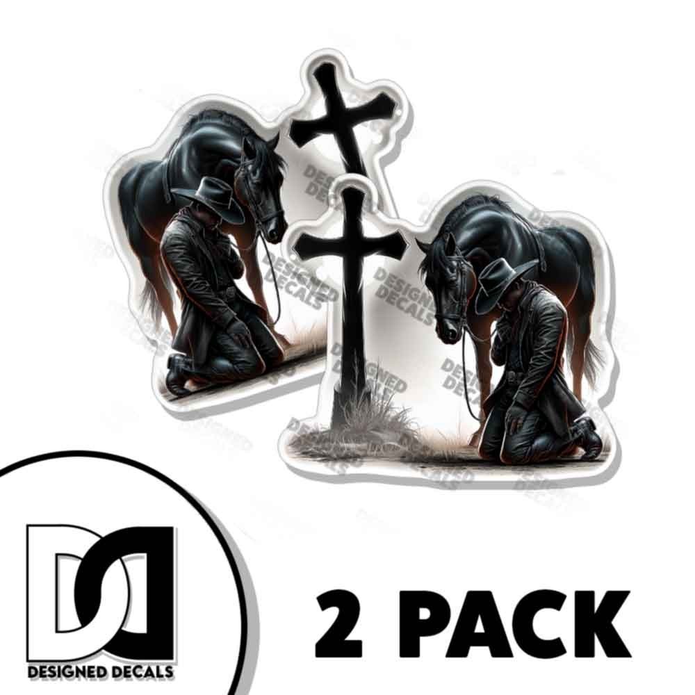 Praying Cowboy Cross Horse Forgiven GRAY Car Truck Window STICKERS Decals 2 PACK