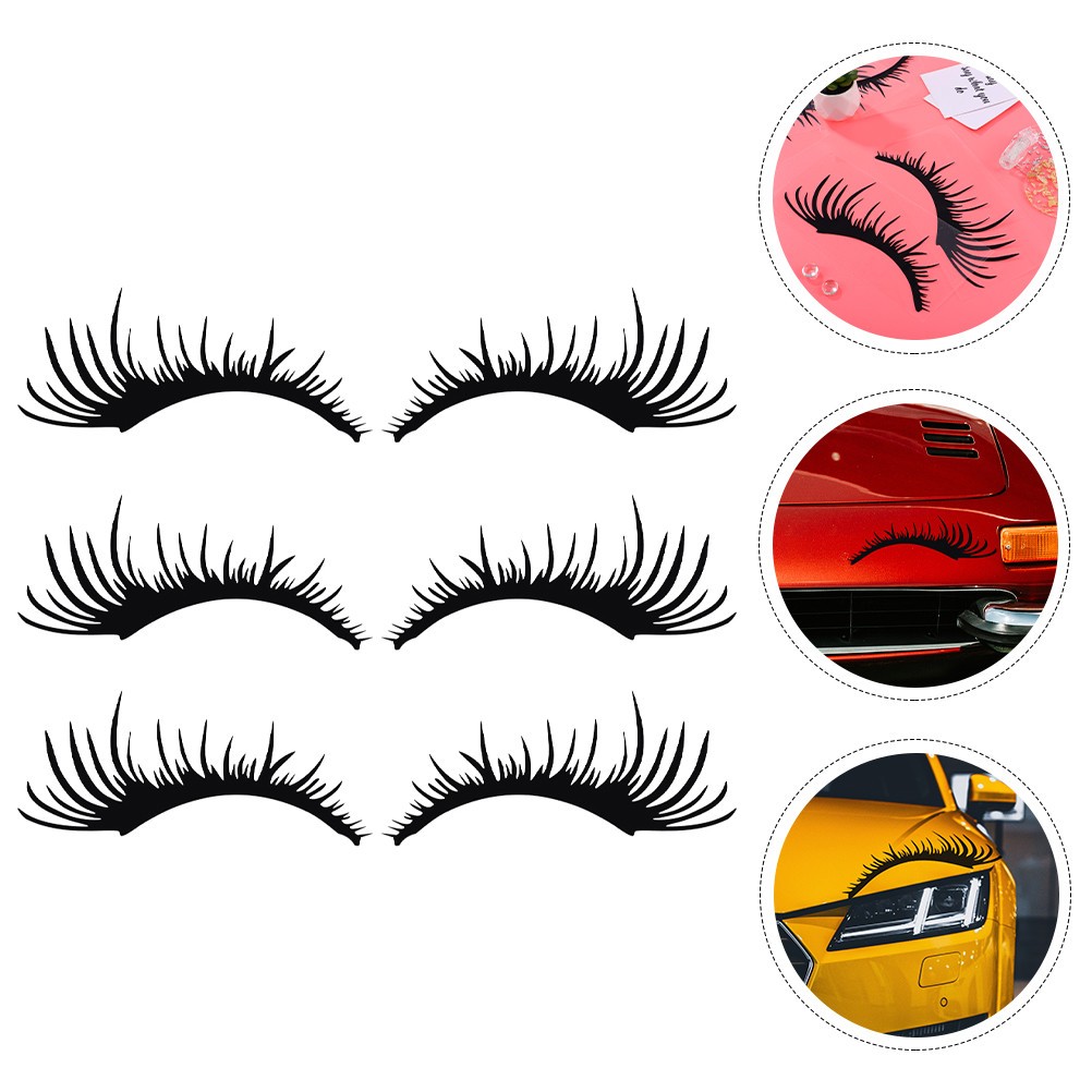 3 Pairs Car Eye Lashes for Headlights Black Eyelash Shape
