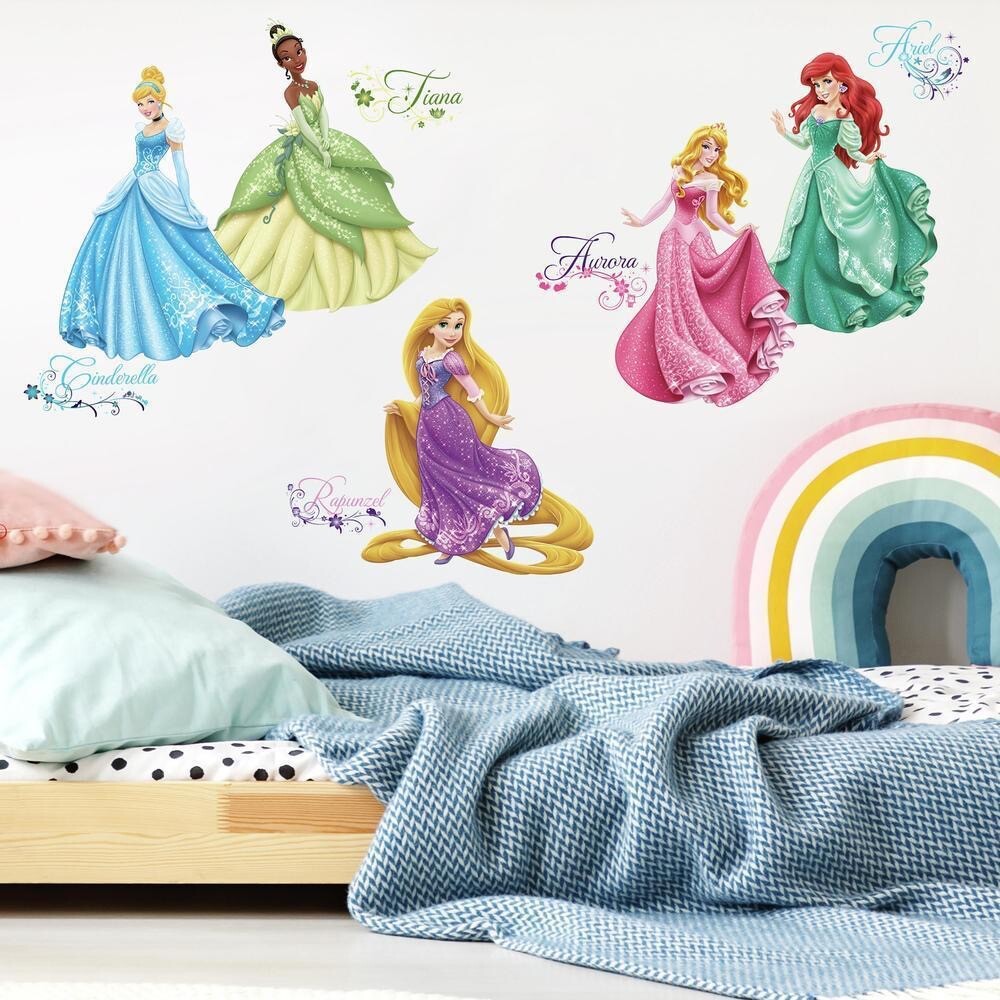 37 Disney Princess ROYAL DEBUT Wall Decals Ariel Rapunzel Glitter Stickers Decor