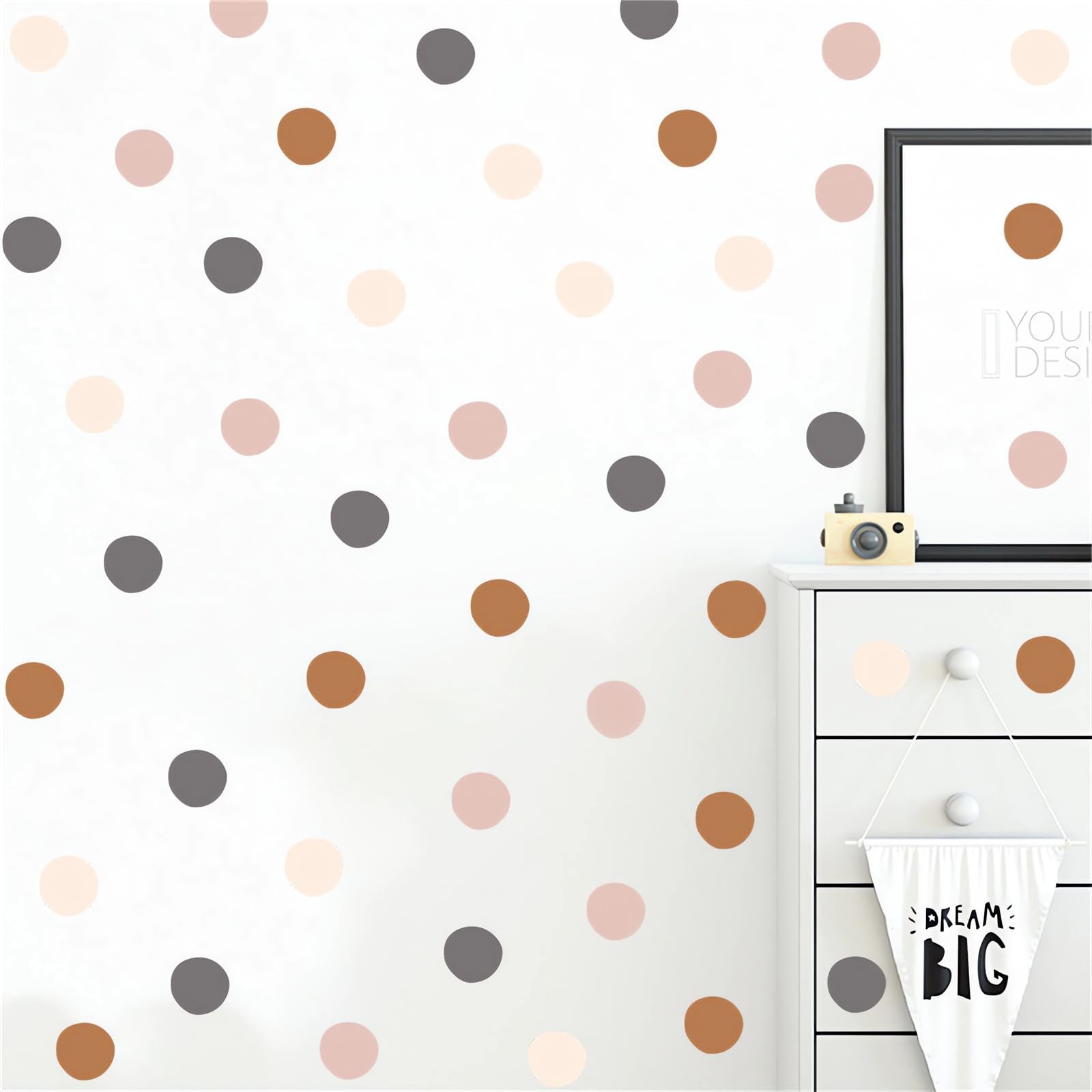 Dark Gray Brown Flesh Color Polka Dot Wall Stickers, DIY Circle Art Wall Deca…