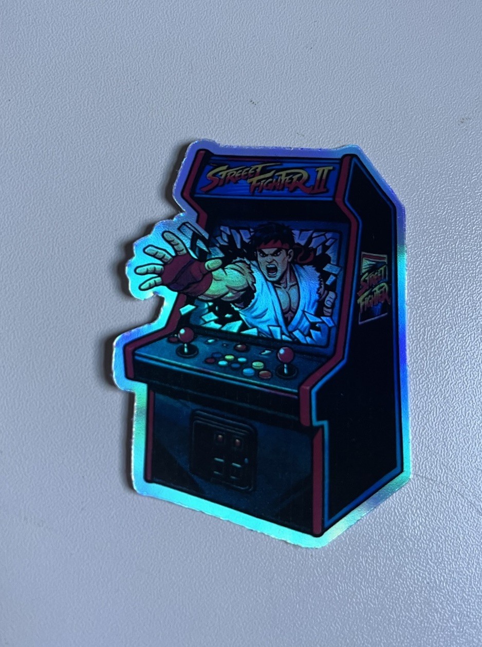 Retro Ryu Street Fighters 2 arcade machine 3inch Holographic Sticker