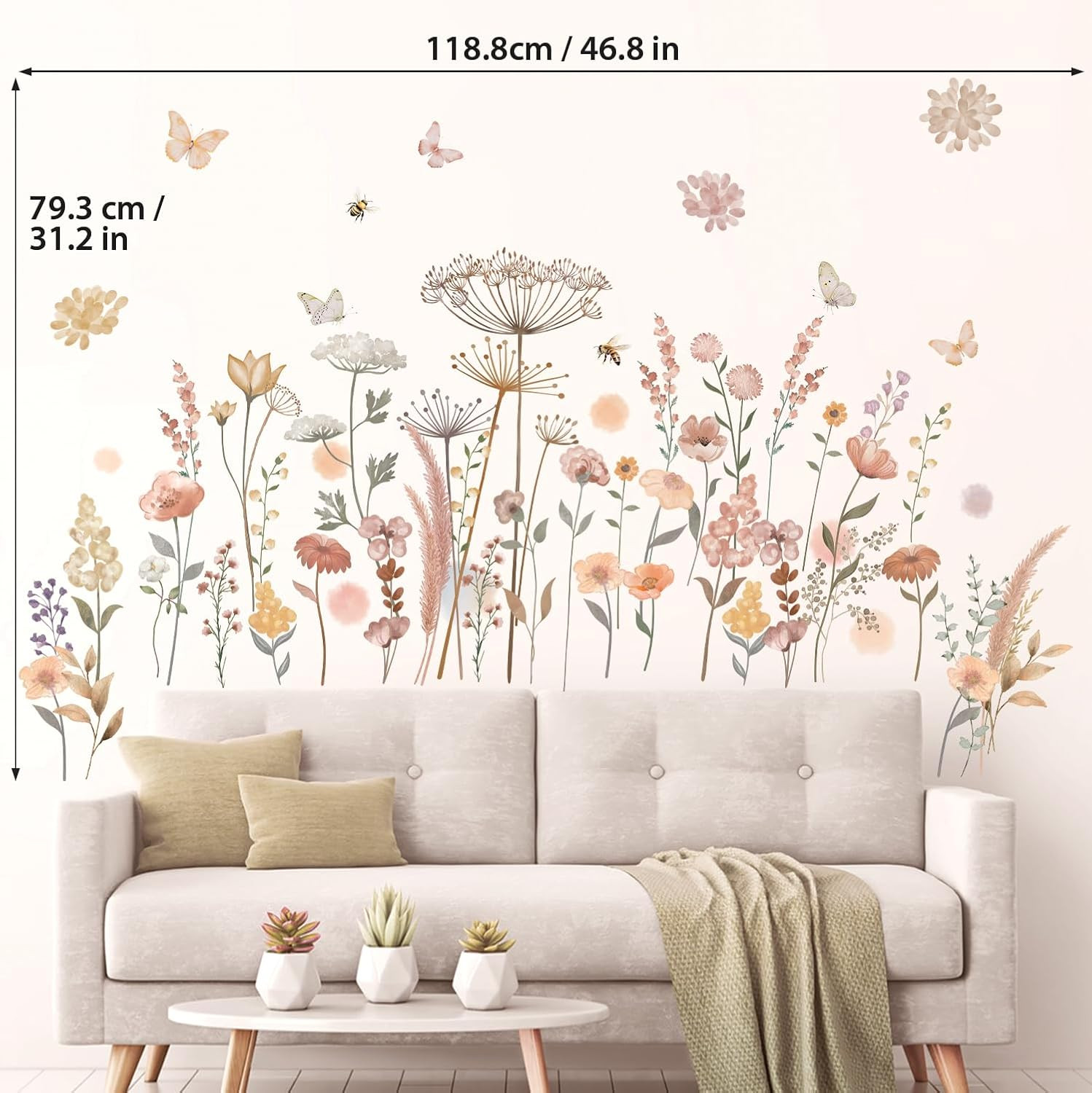 Boho Watercolor Flower Wall Decal Stickers Floral Wildflower Dandelion Peel