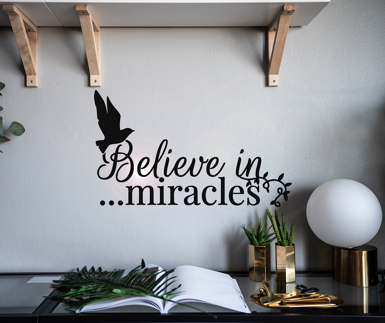 Vinyl Wall Decal Bird Letter Believe In Miracles Stickers 28.5 in x 17 in gz069