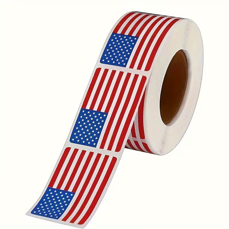 SANNIX 500 Pcs American Flag Sticker Roll,2 X 1.22 Inch US Flag Decal, USA Patri