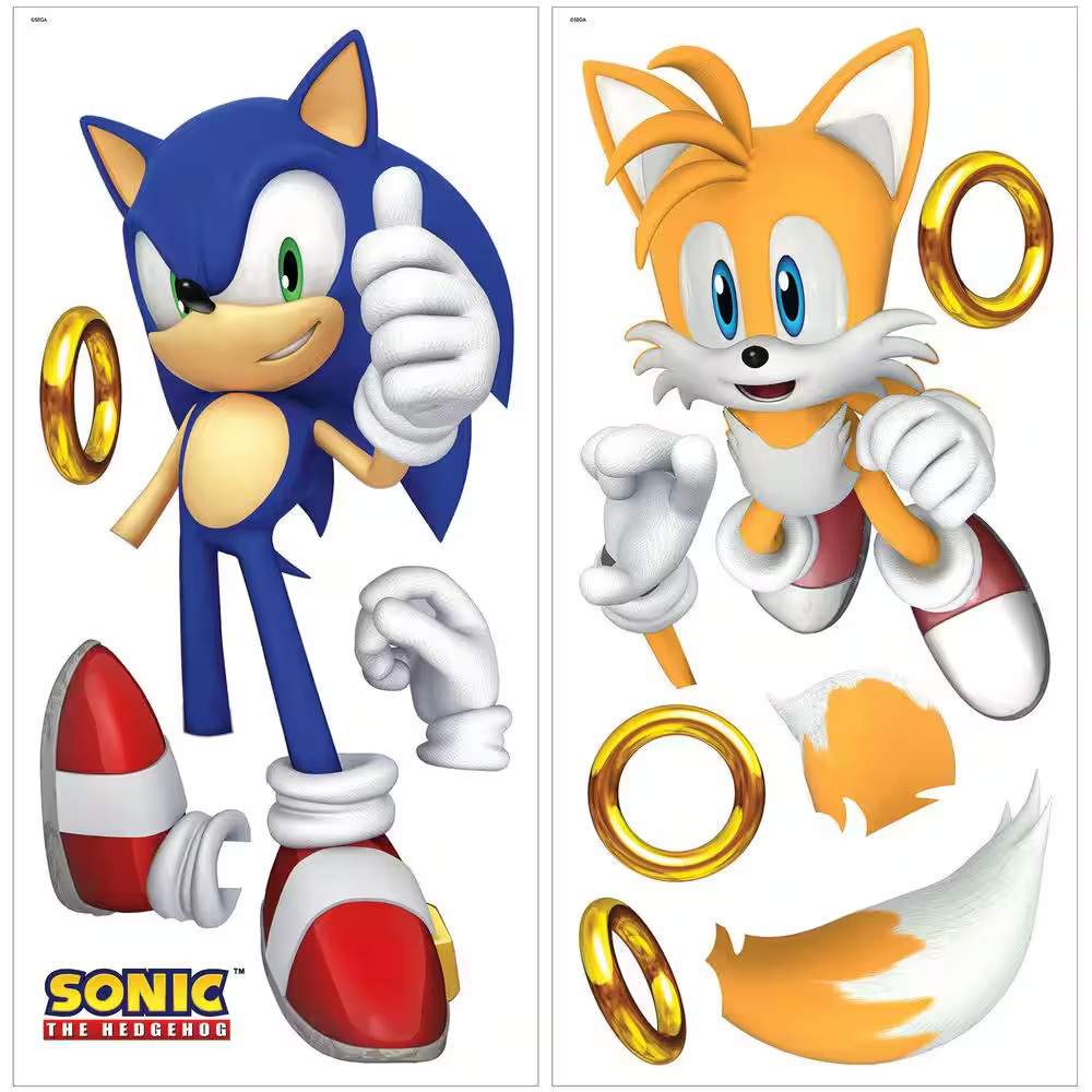 12-Piece Sonic the Hedgehog 42 In. X 35 In. Blue Sonic and Tails Wall Decals