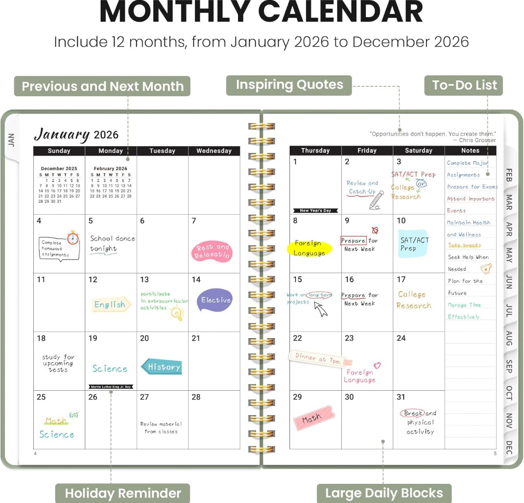 2026 Planner – 2026 Planner Weekly and Monthly, Jan. 2026 – Dec. 2026, Calendar.