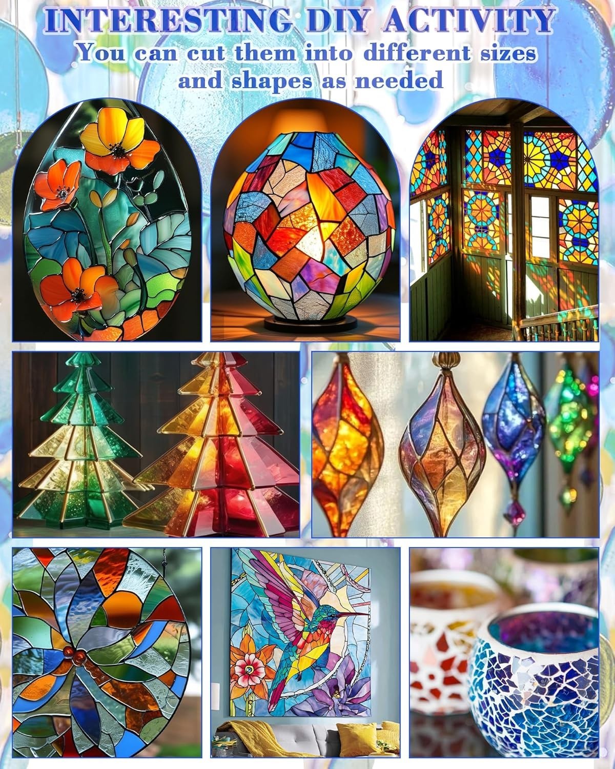 24 Sheets Rainbow Transparent Stained Glass Sheets 4X6 Inch – Mixed Color Staine