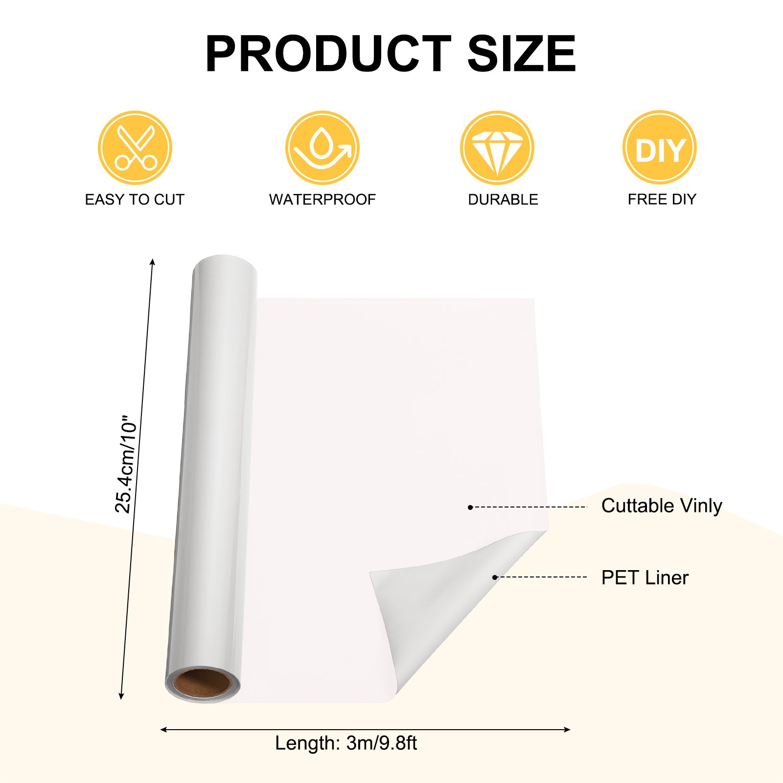 Matt White Permanent Vinyl, 10 Inch x 9.8ft Vinyl Roll