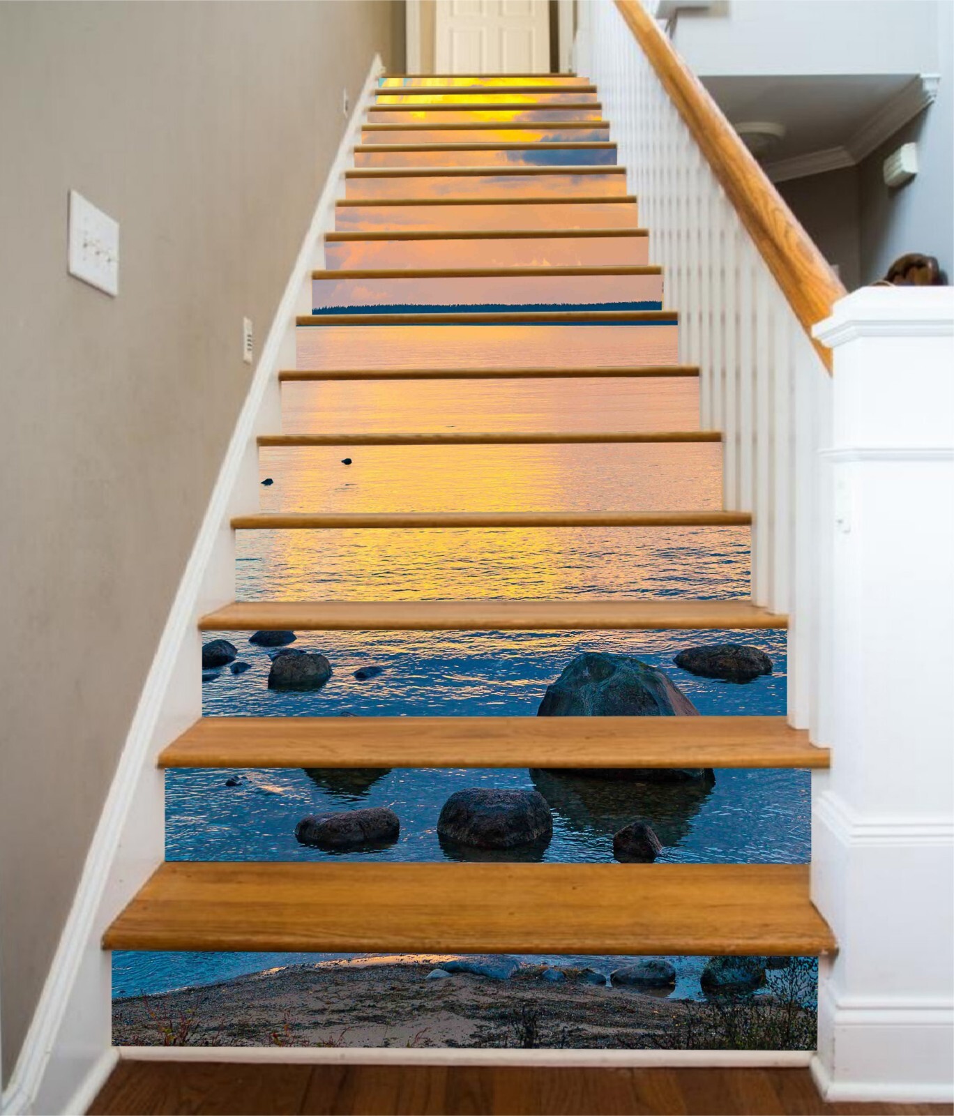 3D Sunset Lake AZ1218 Stair Risers Decoration Mural Vinyl Wallpaper Kay