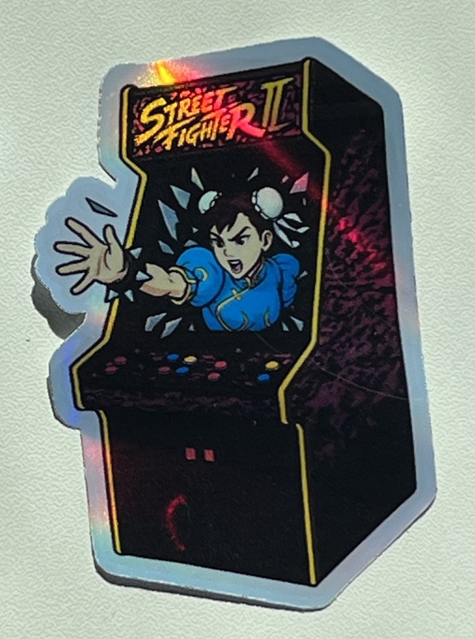 Retro Street Fighters arcade machine Chun-Li 3inch Holographic Sticker