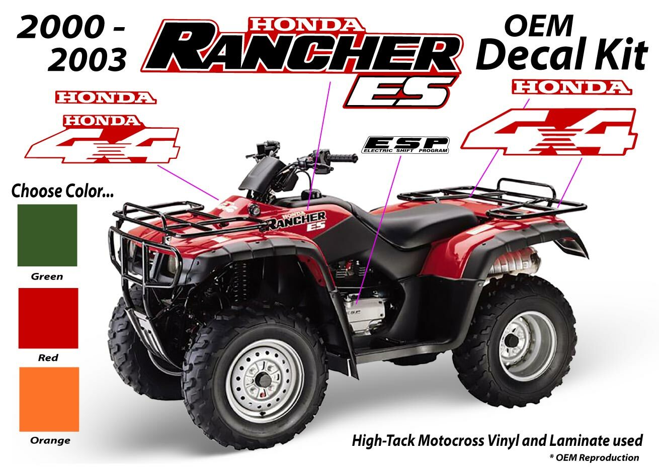 Honda Rancher 350 ES 4×4 2000 2001 2002 2003 OEM Decal Graphics Marks Sticker