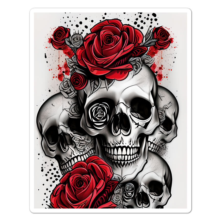 Skulls And Roses, Vinyl Decal Sticker, Indoor Outdoor, 3 Sizes, #9211