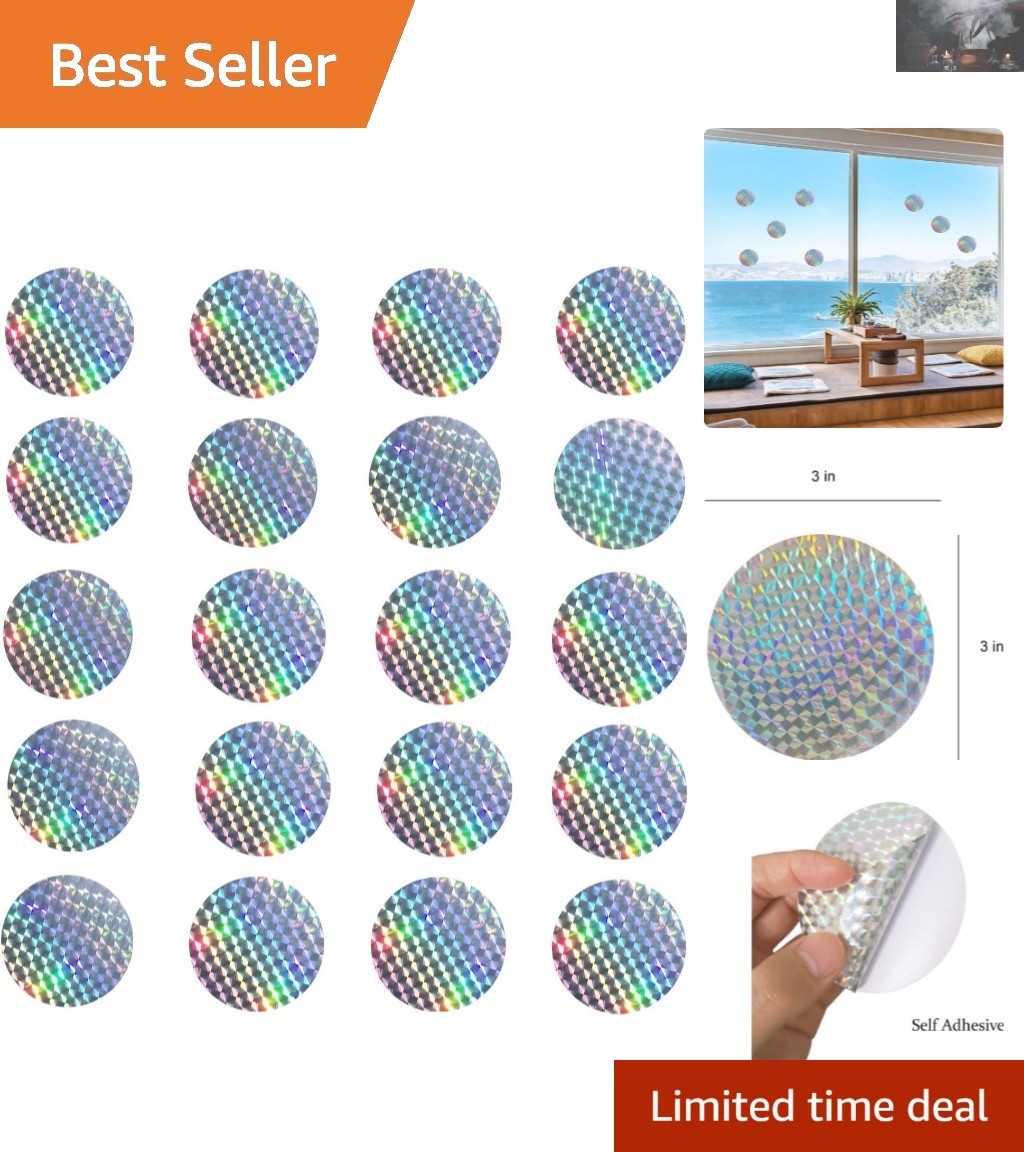 Holographic Bird Protection Window Decals – 20 Circular Stickers for Safety
