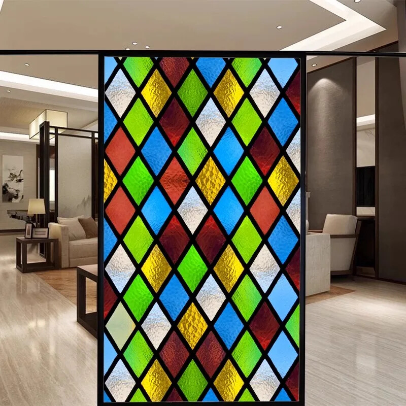 Vintage Static Cling Privacy Stained Window Film Opaque Frosted Glass Sticker