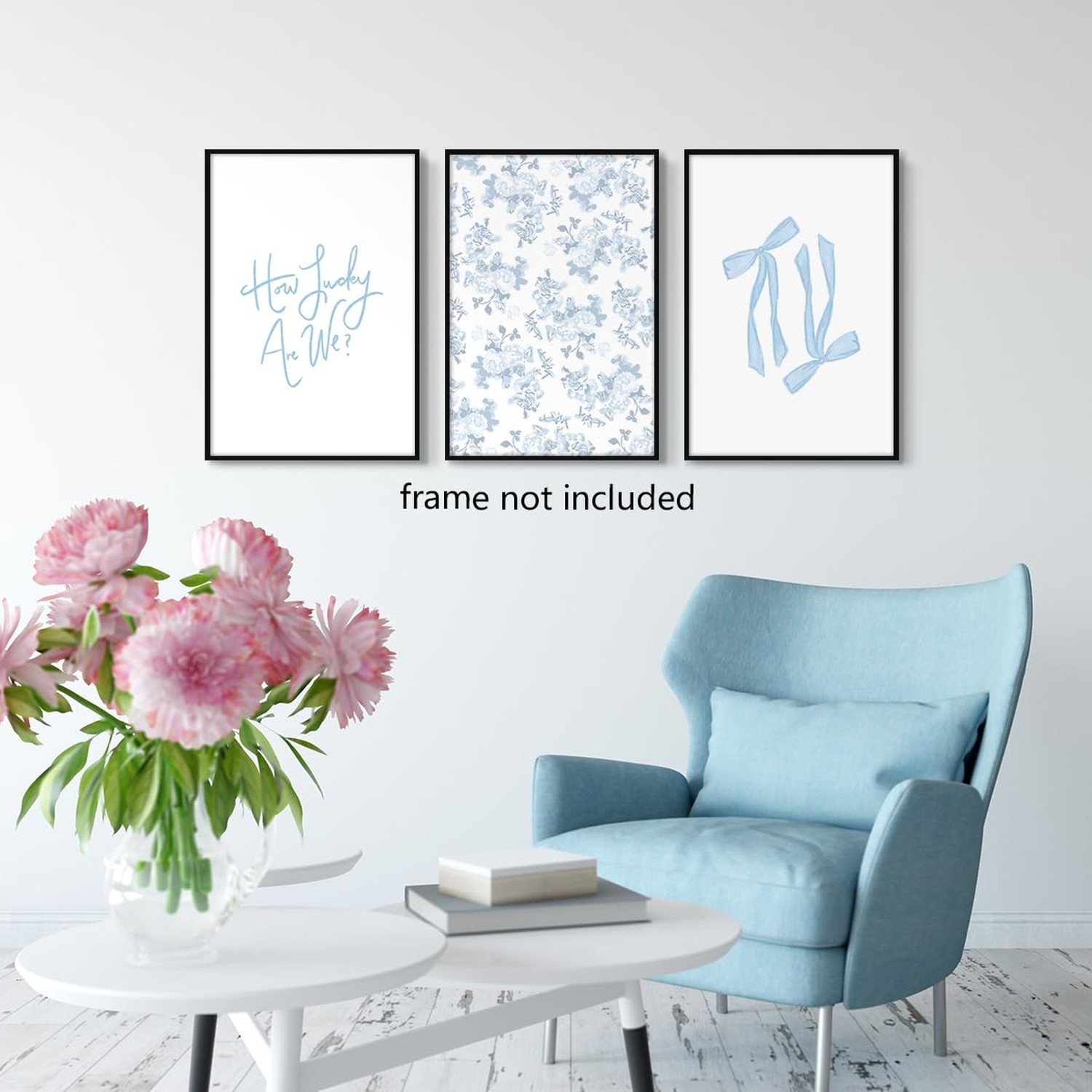 Nanxiwofee How Lucky Are We Art Canvas, Set of 3 Light Blue Aesthetic Posters…