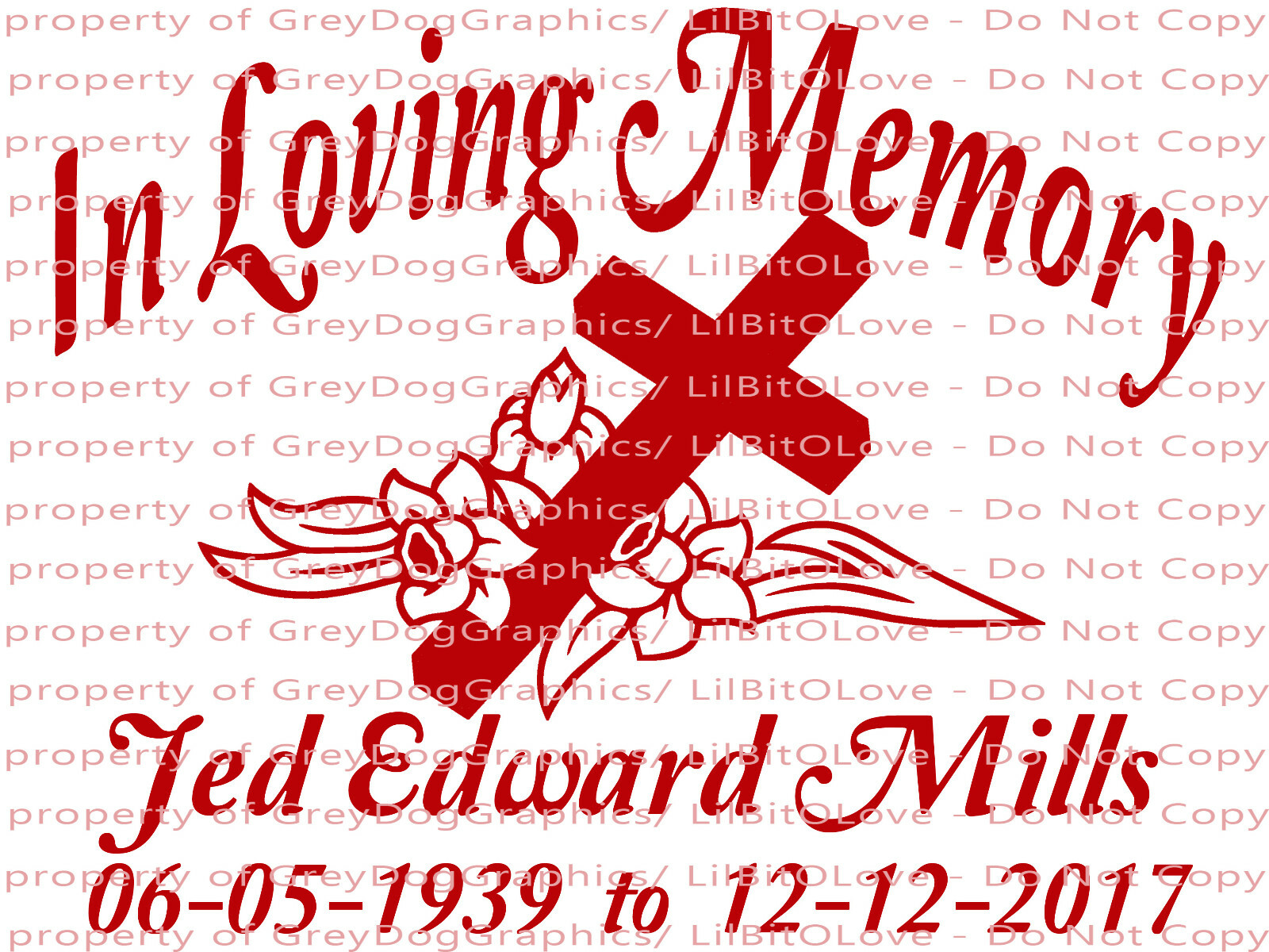 In Loving Memory Cross with Daffodils Vinyl Decal Flowers Christian Name Years