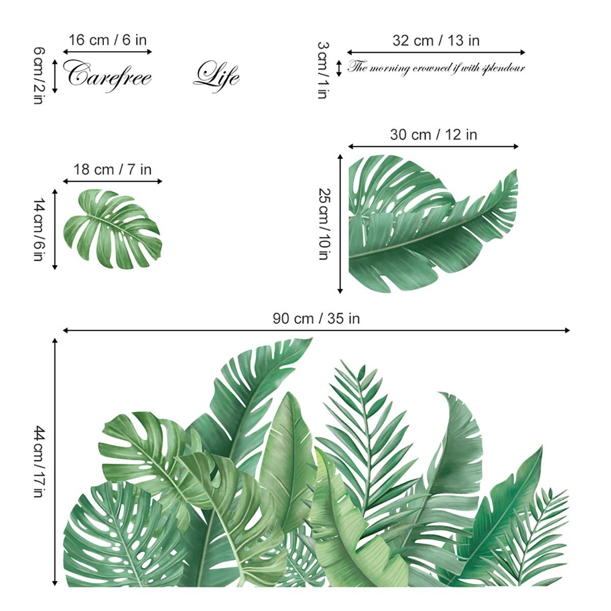 Green Leaves Wall Decals Palm Tree Leaf Plants Wall Stickers Bedroom Living R…