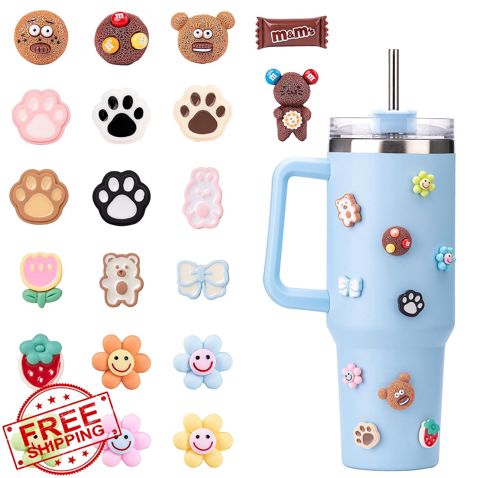 Soledea 3D Stickers Owala Bottle Smiley Flower Cat Paw Decals