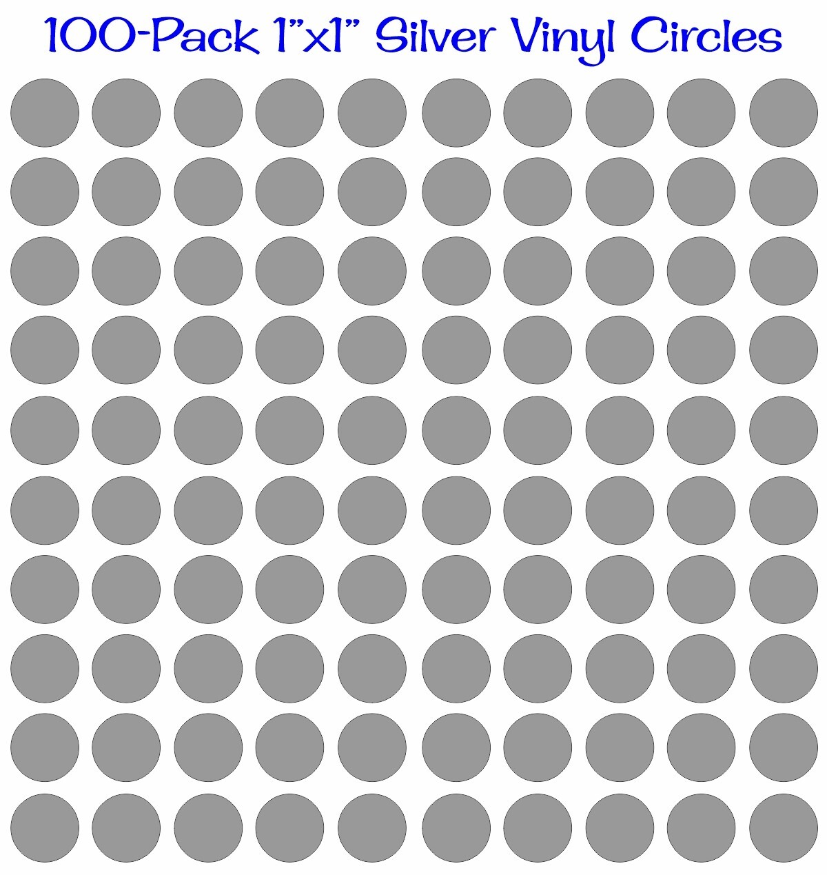 100 pack – 1"x1" Round Silver Vinyl Stickers / Decals Circles Polka Dots Die Cut