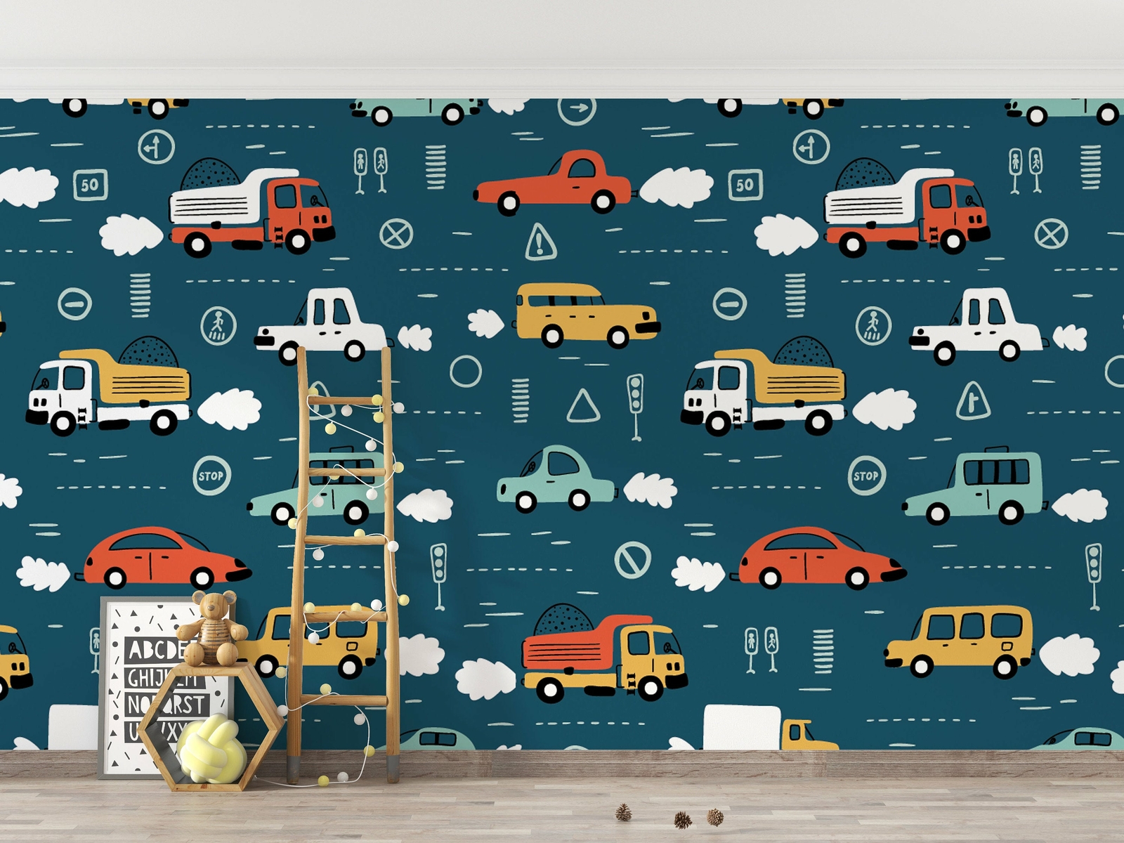 Kids Transportation Vehicles Wallpaper – Large Wall Mural – Self-adhesive