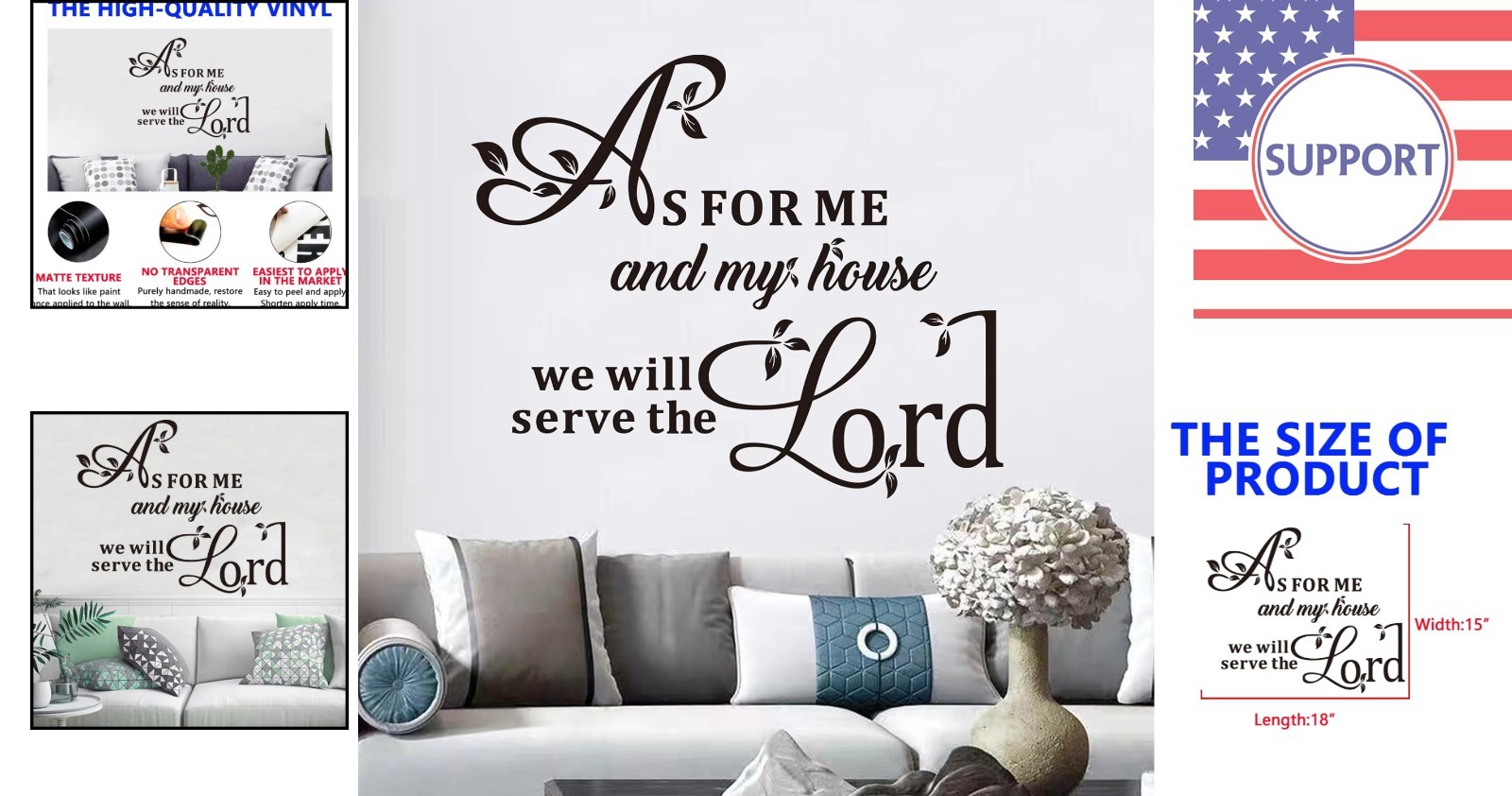 As For Me And My House Vinyl Art Wall Stickers – Waterproof, Removable 18" x 15"