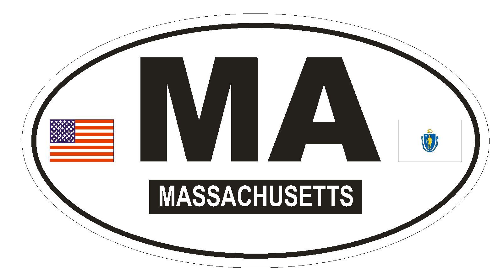MA Massachusetts Oval Bumper Sticker or Helmet Sticker D793 Euro Oval with Flags