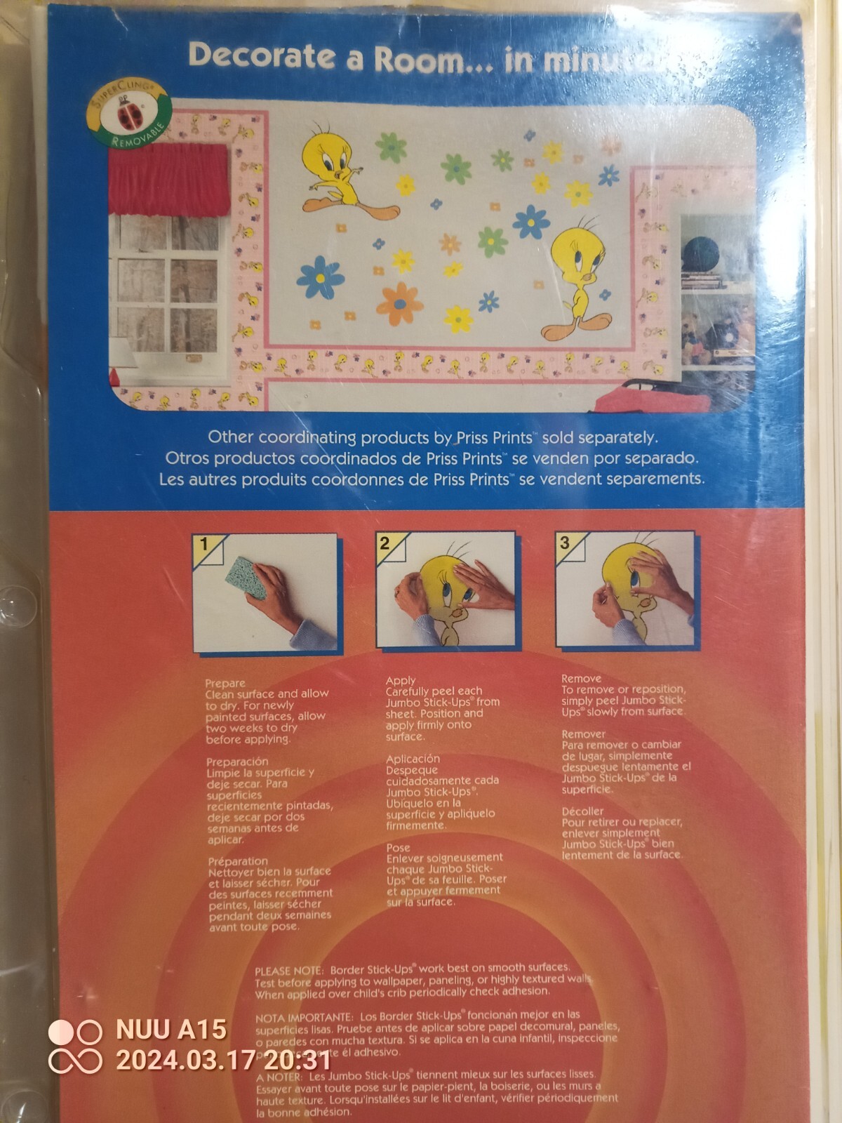 Vintage Priss Prints 1998 20 PC Looney Tunes Jumbo Wall Sticker Tweety Bird NEW