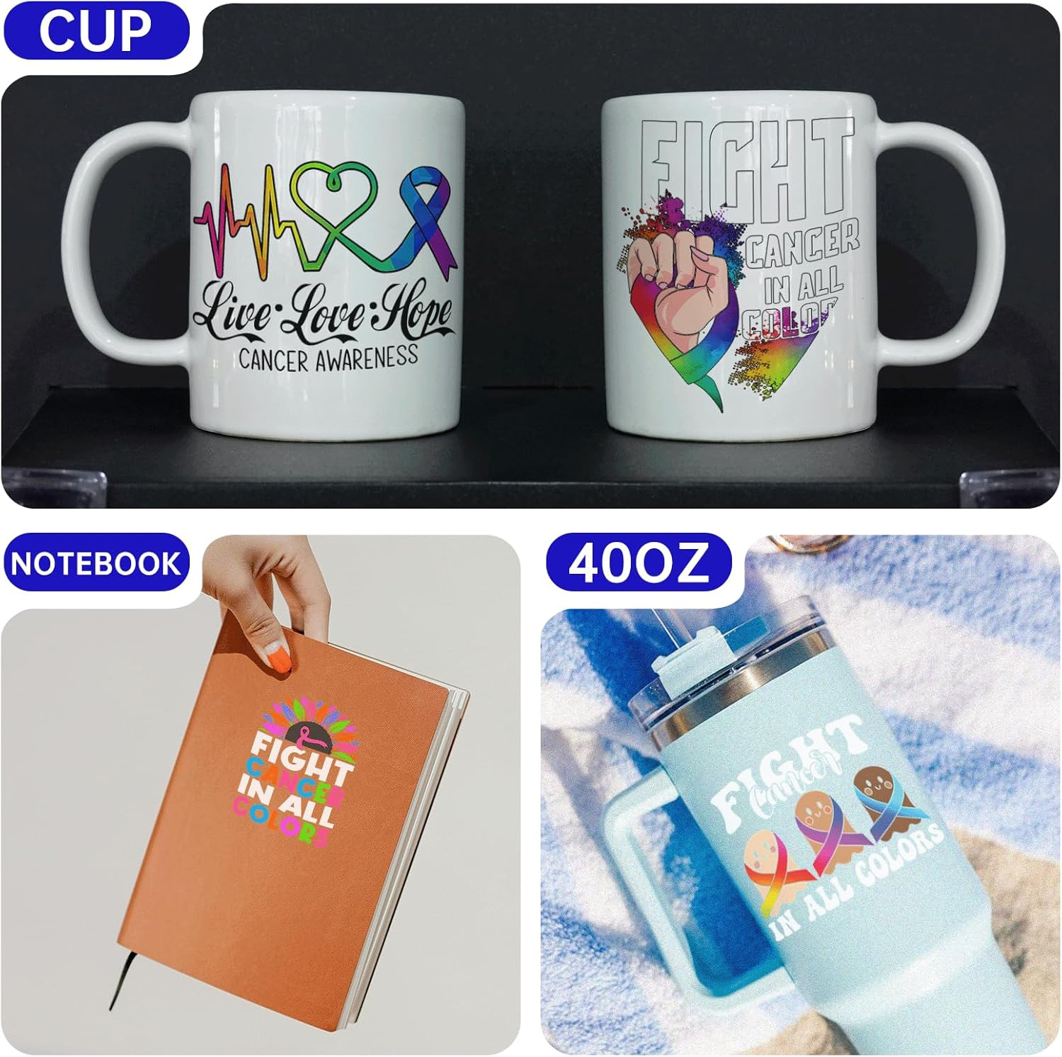 12PCS UV DTF Cup Wrap,Cancer Awareness UV DTF Cup Wraps Transfer Stickers,Easy t