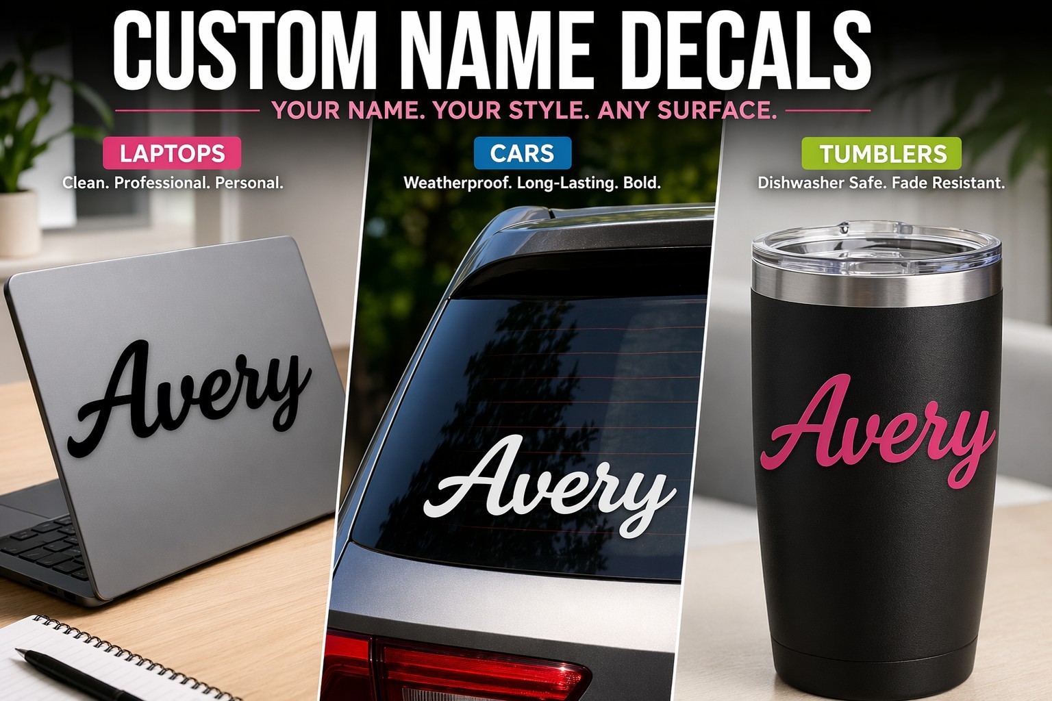 Custom Name Vinyl Decal Personalized Script Sticker Car Laptop
