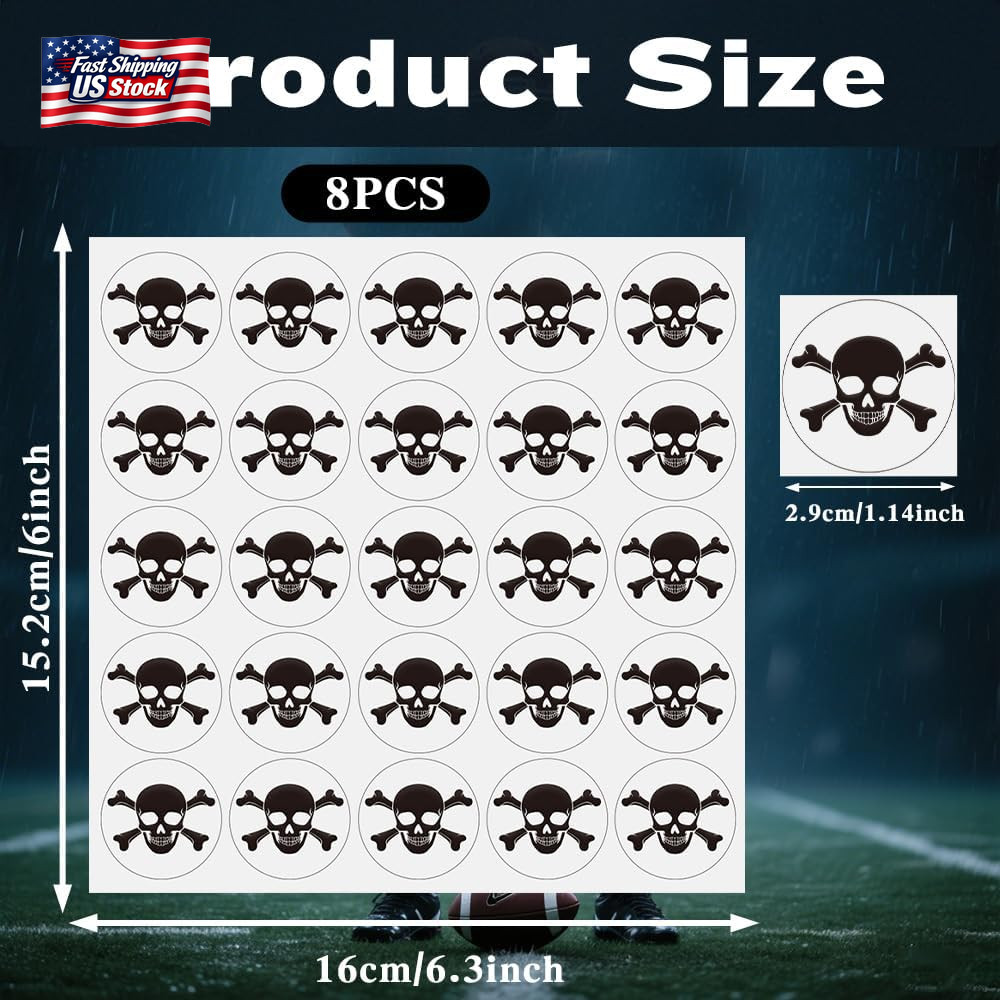 Skull Helmet Stickers, 200 Pcs Youth Football Helmet Stickers, 1-1/8 Inches Viny