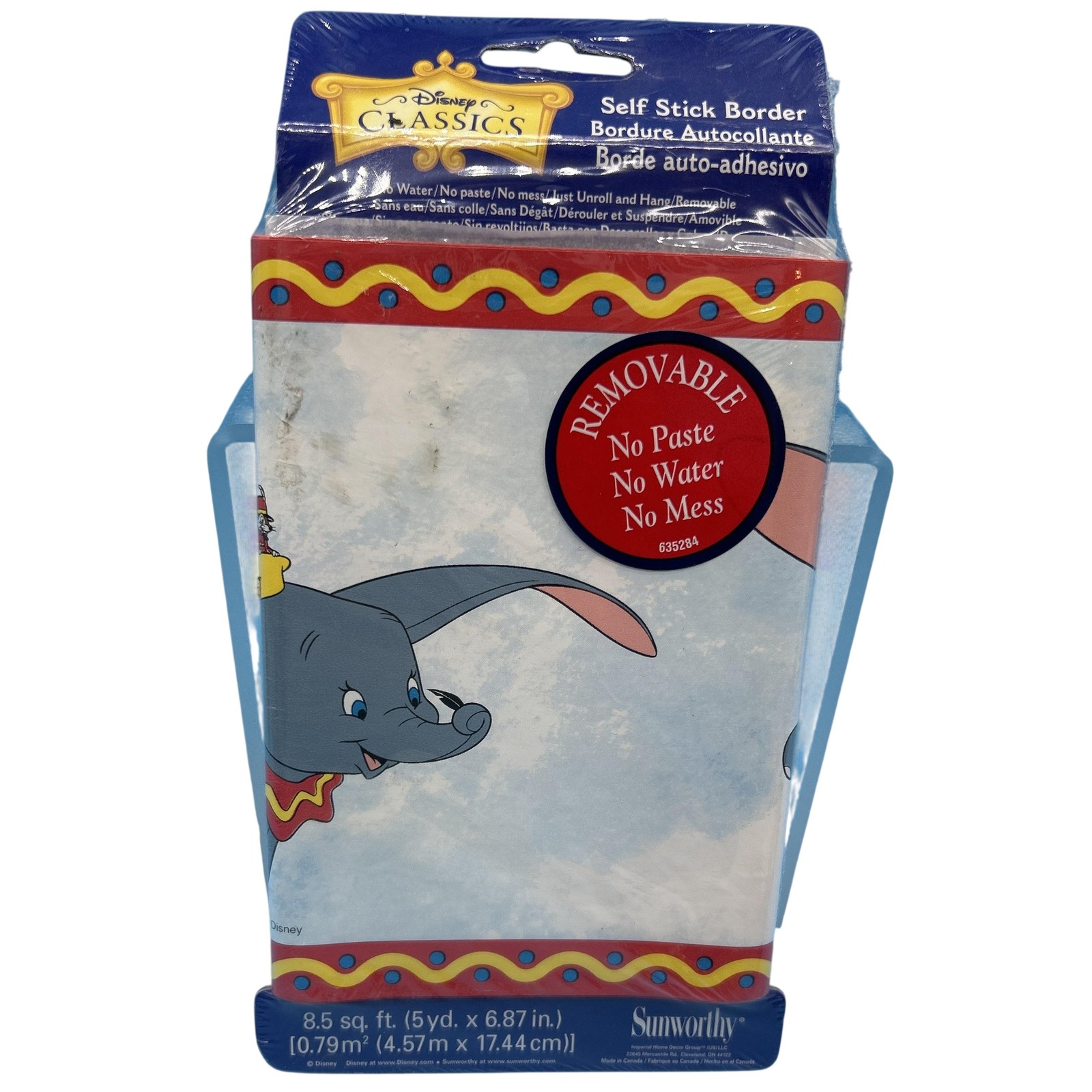 Sunworthy Disney Dumbo Self Stick Wall Border Decal 5yd Vinyl Circus Multicolor