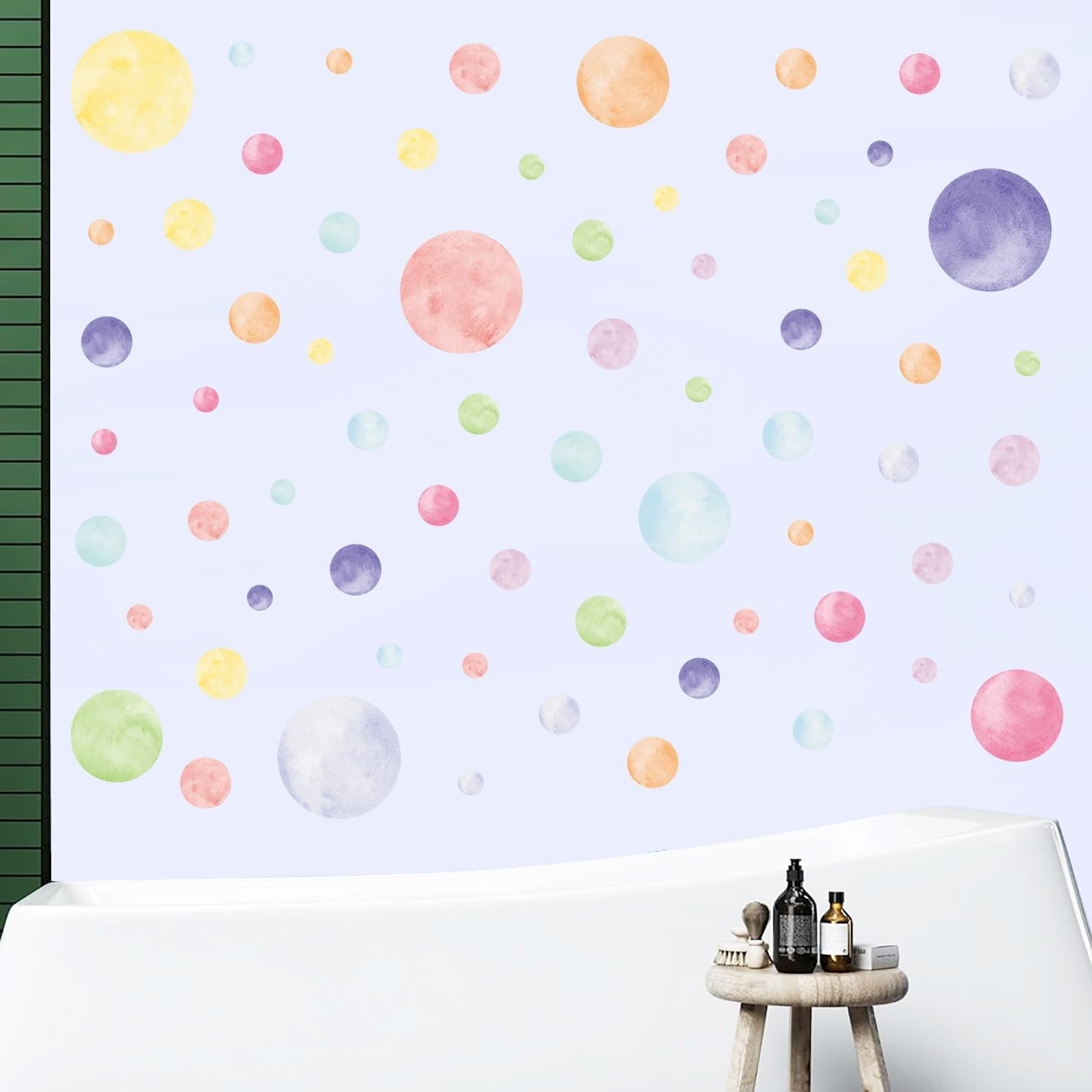 68 Large Watercolor Polka Dot Wall Decals, Peel and Stick Vinyl Stickers for Gir