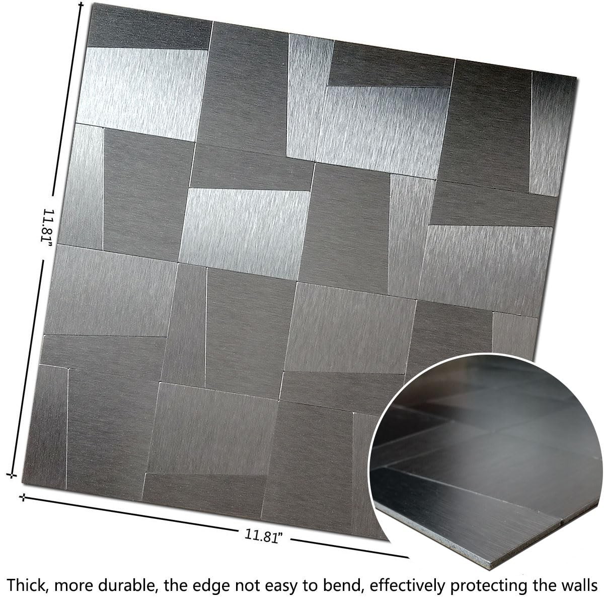 10-Sheet Peel and Stick Metal Backsplash Tiles, Self Adhesive Brushed Aluminu…