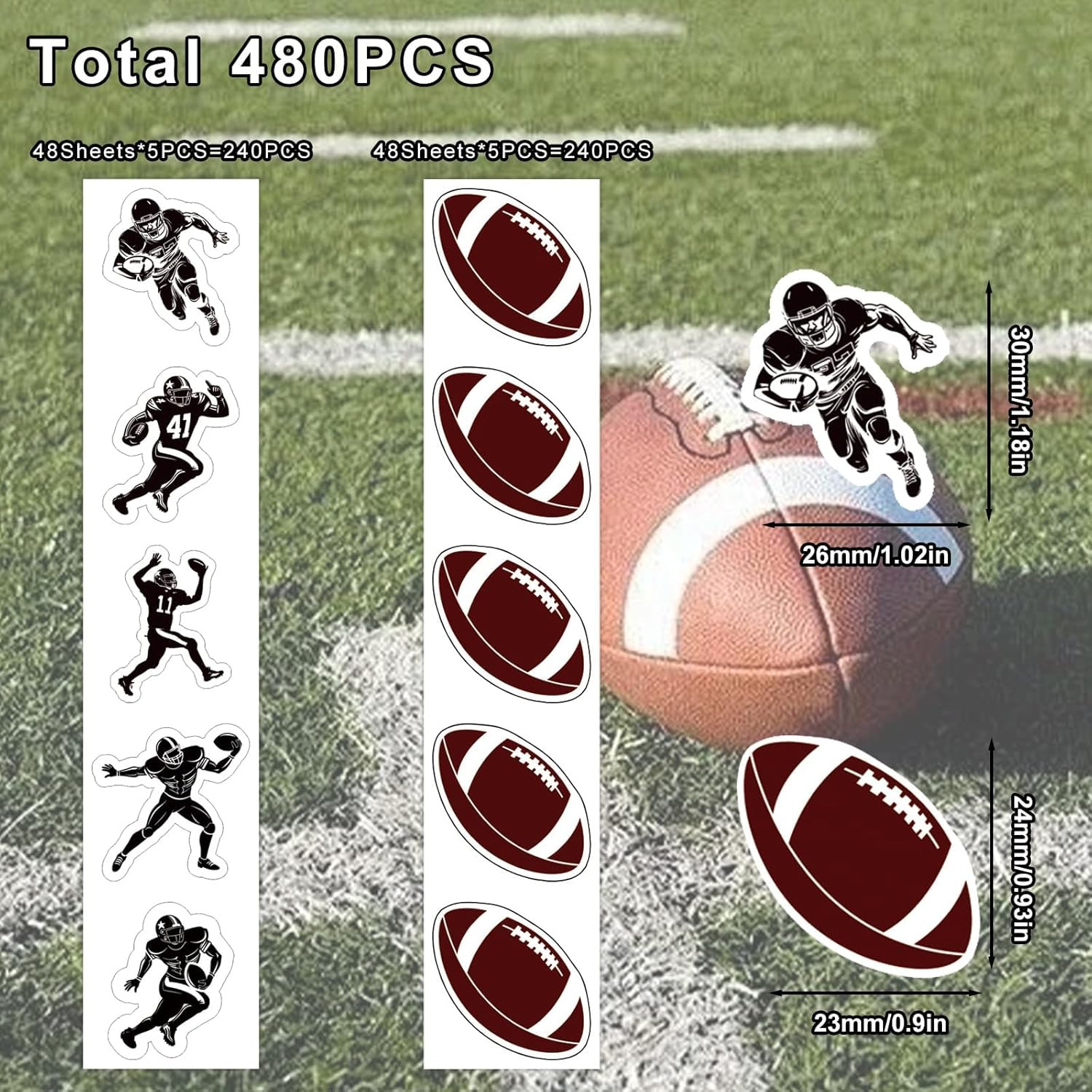 480Pcs Rugby Football Stickers, Football Helmet Face Rugby Decals, Sports Sticke