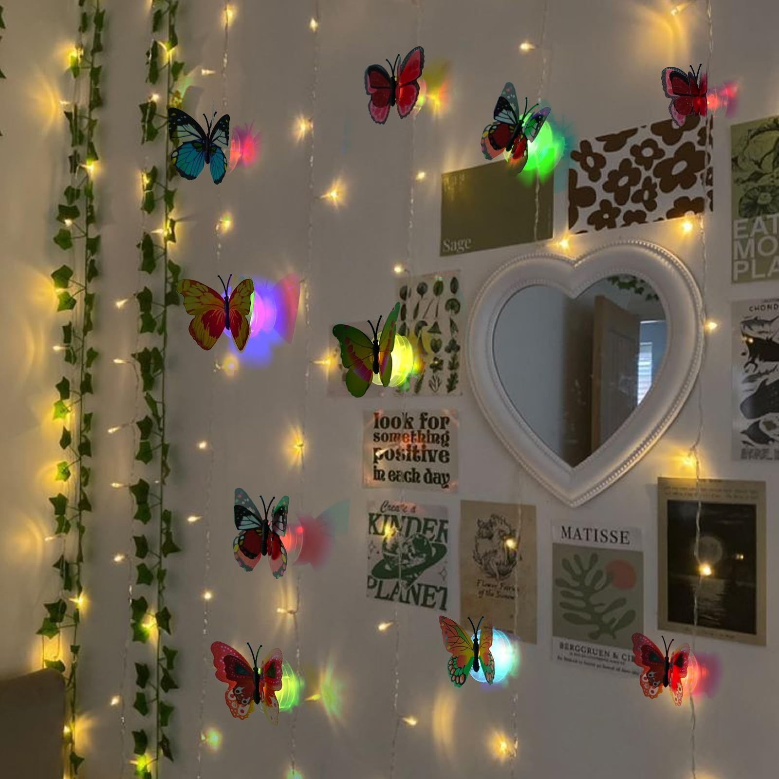 3D Butterfly Wall Decor with LED Lights, Glow-in-the-Dark Stickers, 48 Pcs for B