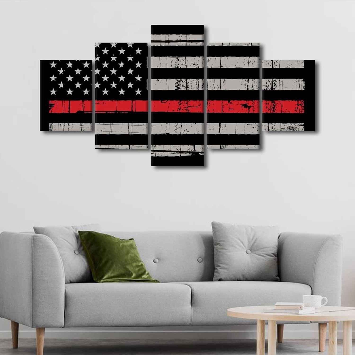 5 Panels Retro American Flag Wall Art Black White and Red US Flag Painting Pr…