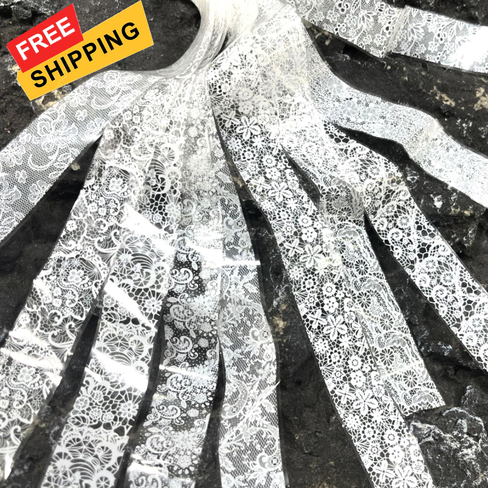 MOLILON 10 Rolls White Lace Nail Foil, 2.5*100cm / 1.0*39.37in, Style 2