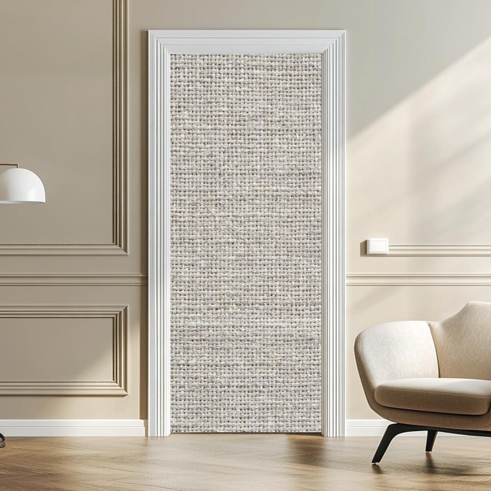 2 Sheets -Adhesive Door Sticker, 80cmx200cm/31.5×78.7inch White Linen Canvas …