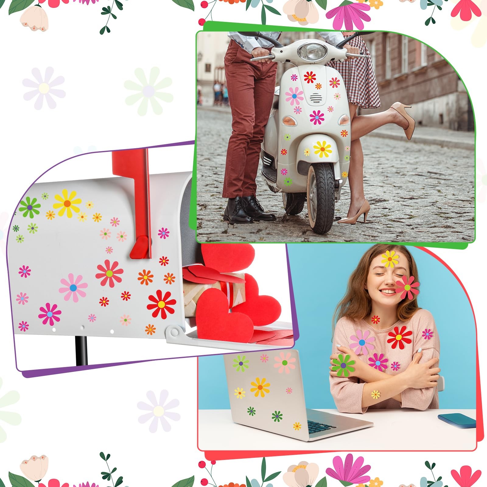 130 Pcs Flower Car Decals Daisy Flowers Stickers Self Adhesive Retro Stickers