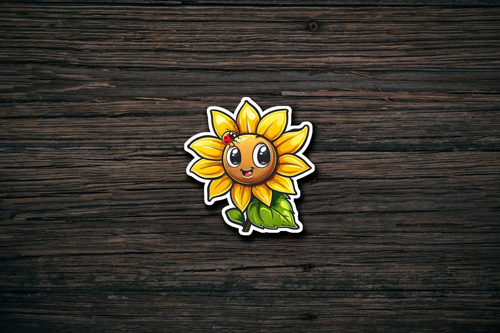 Sunflower with Ladybug Sticker | Waterproof | Vinyl Sticker | Laptop