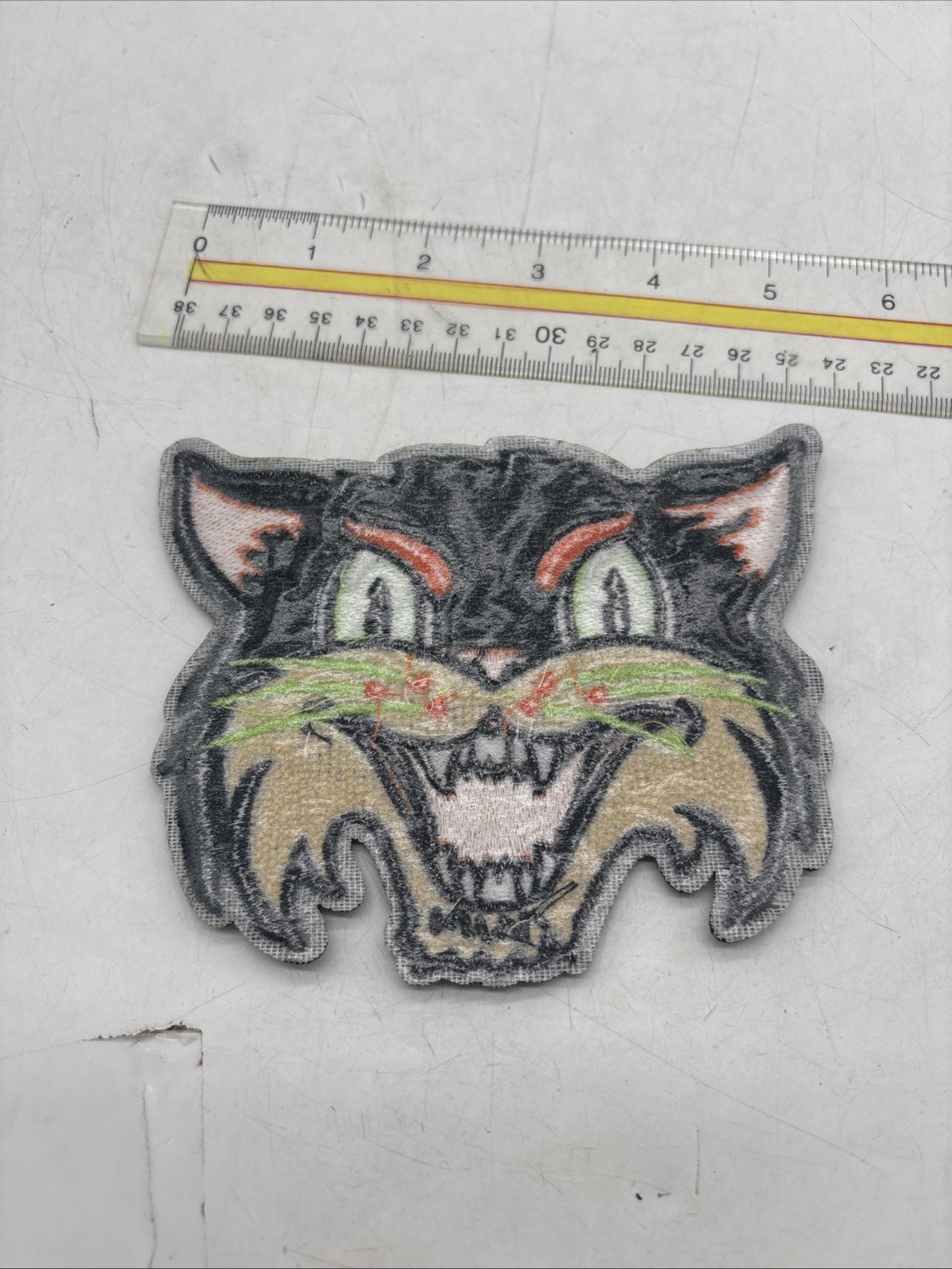 Large Scary Cat Chenille Fabric Patch 5×3.5” Unused BXebuttons Brand