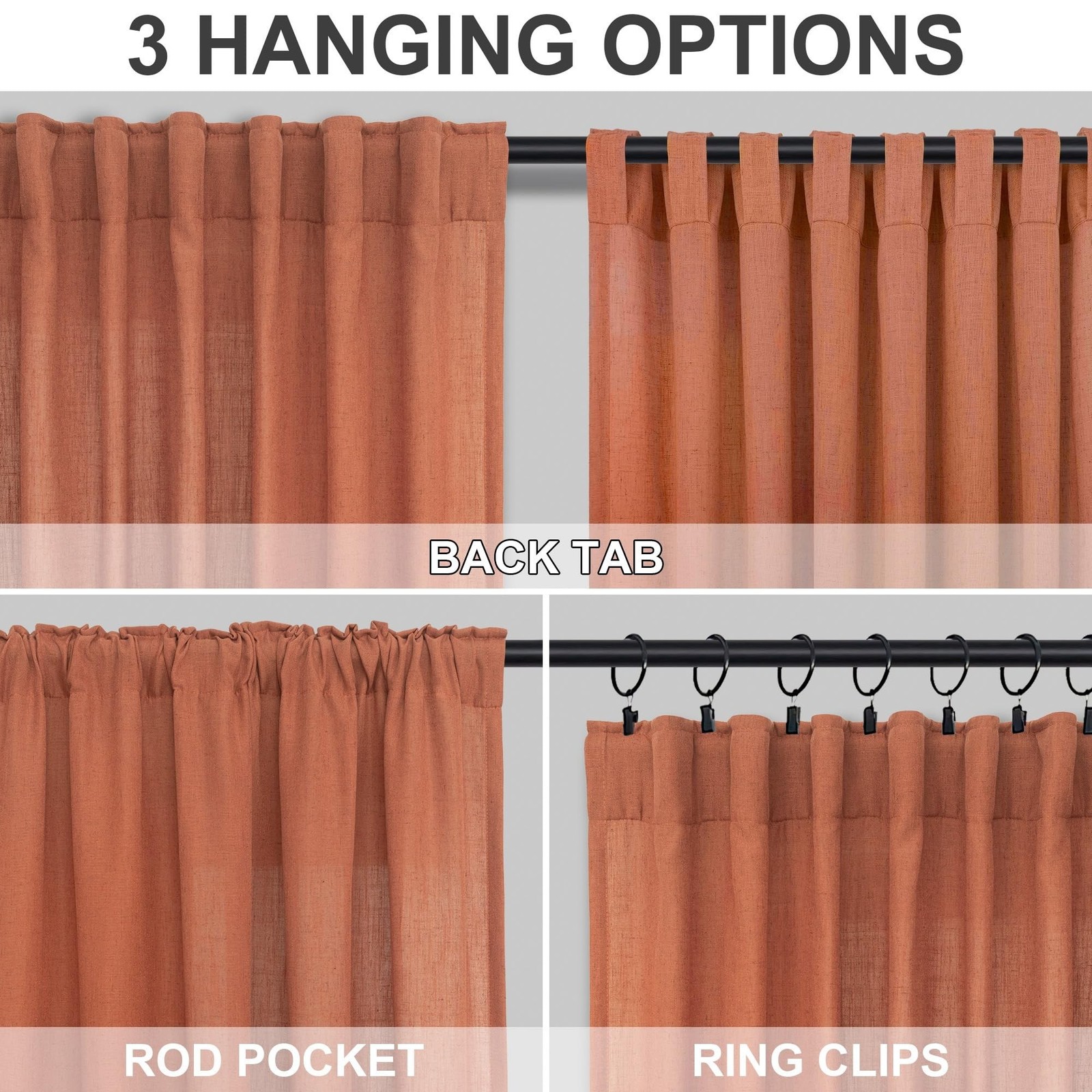 Dusty Burnt Orange Curtains 63 Inch Length for Living Room 2 Panels… Fast Ship
