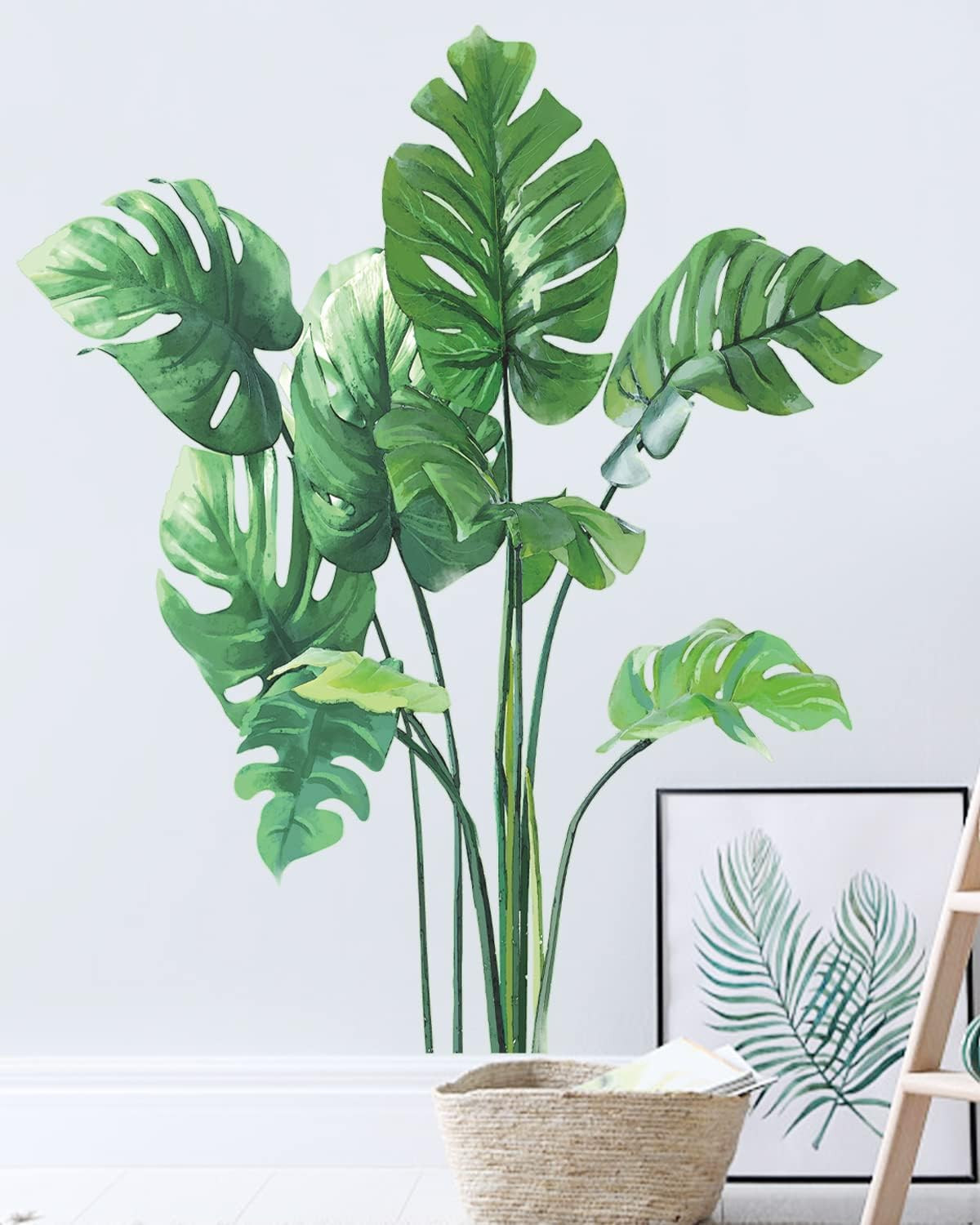 Leaf Wall Decals Peel and Stick, Large Green Monstera Leaf Wall Stickers for Bed