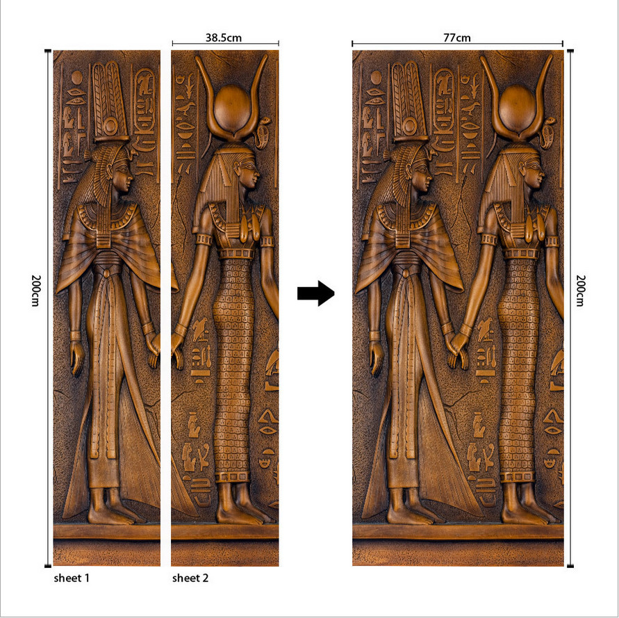 PVC Ancient Egyptian Pharaoh Queen Door Sticker Wall Decals Mural 3D Wallpaper