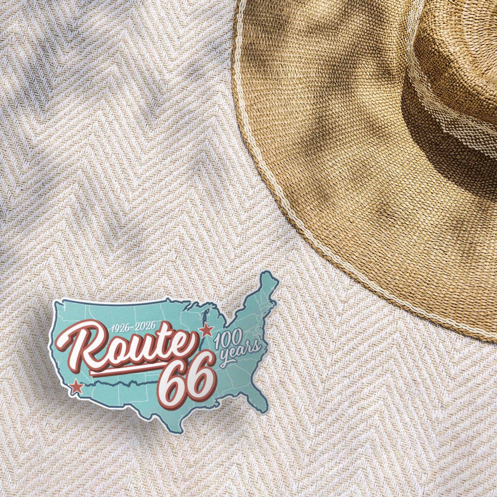 100th Anniversary Route 66 Sticker – Retro USA Road Map- Thermos & Laptop Decal