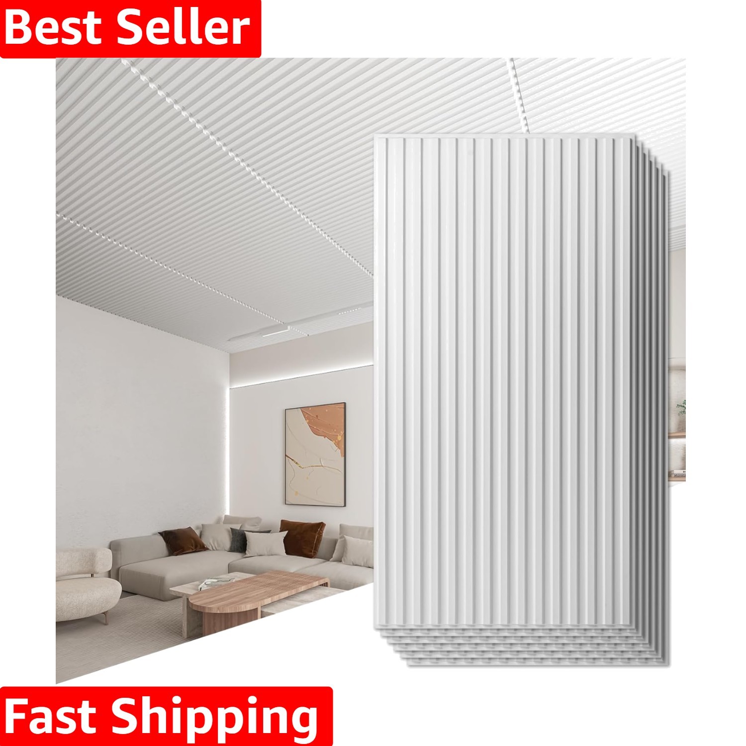 12-Pack Slat Design 3D Wall Panels for Interior Wall Decor, 2×4 FT PVC Decora…