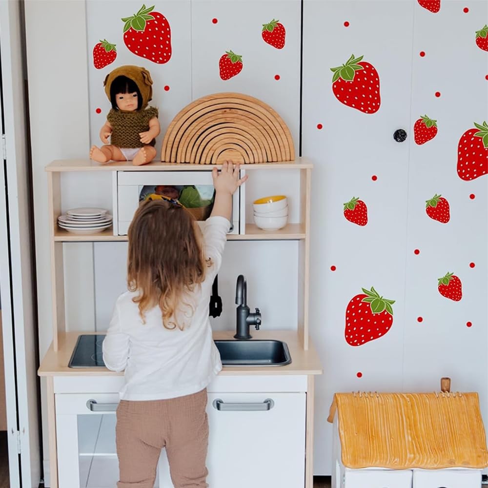 4sheets Strawberry Wall Decals, Removable Fruit Wall Stickers for Bedroom Dor…